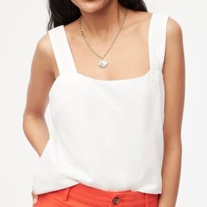 J. Crew Factory | Linen-blend Squareneck Tank Top, White, Size M, NWT